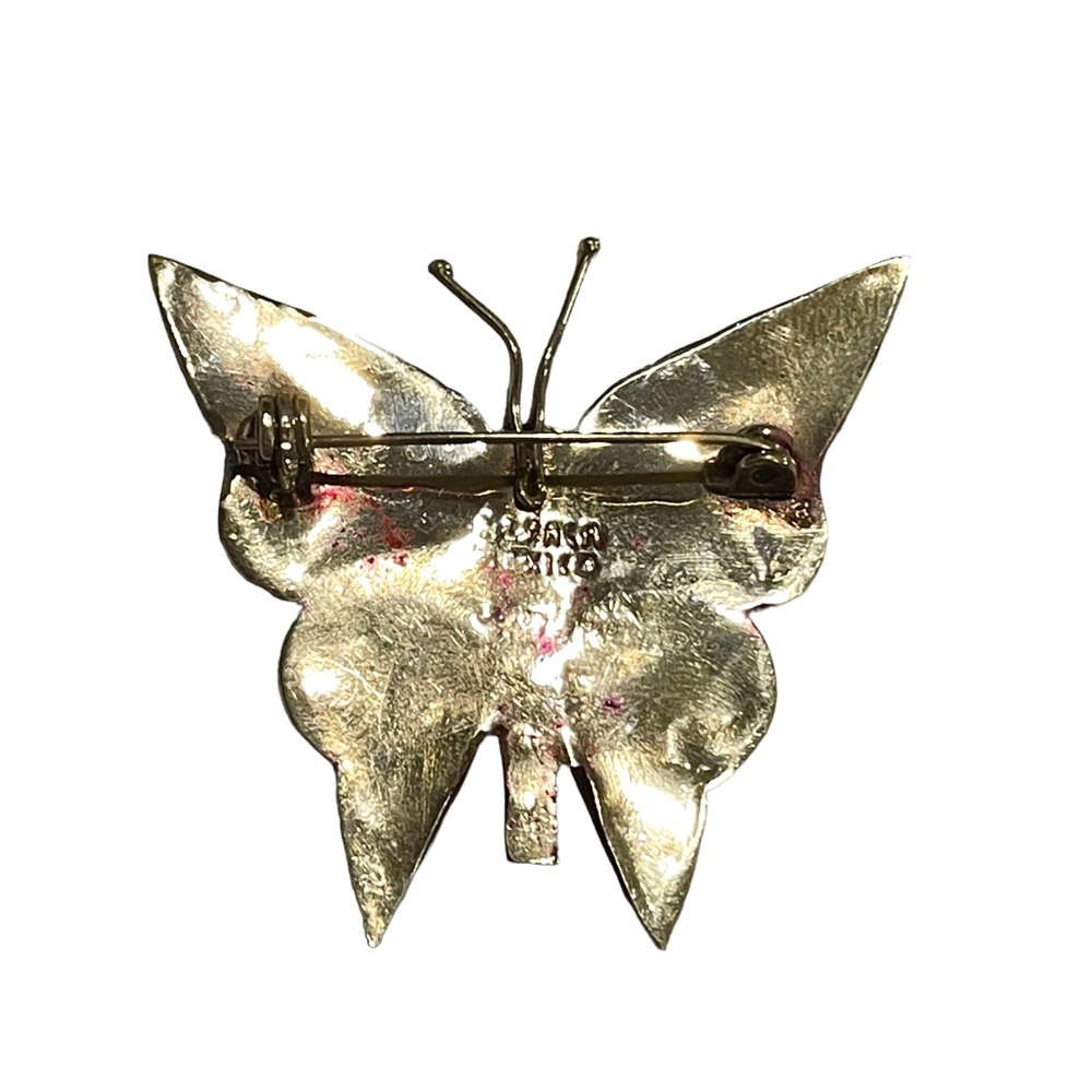 Vintage Alpaca Mexico Purple Abalone silver large butterfly brooch - Picture 5 of 6